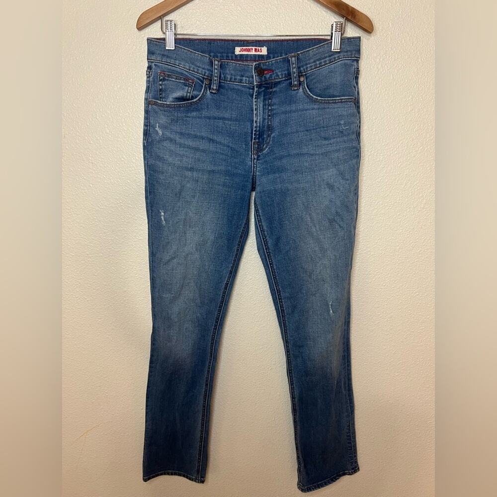 Johnny Was Blue Mid Rise Distressed Skinny jeans 26